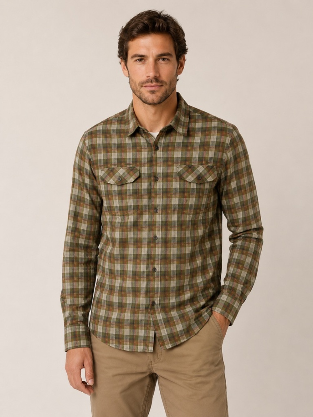 Stio Lone Tree™ Hiking Shirt NWT | Dark Sage Plaid | Men’s Small Outdoor Flannel